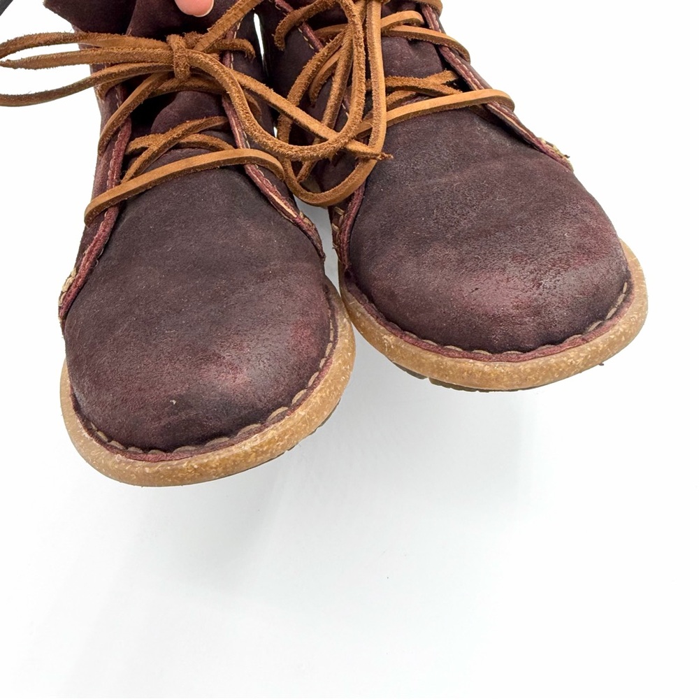 Born Temple Burgundy suede ankle boots leather laces braided ankle wrap - Picture 5 of 10